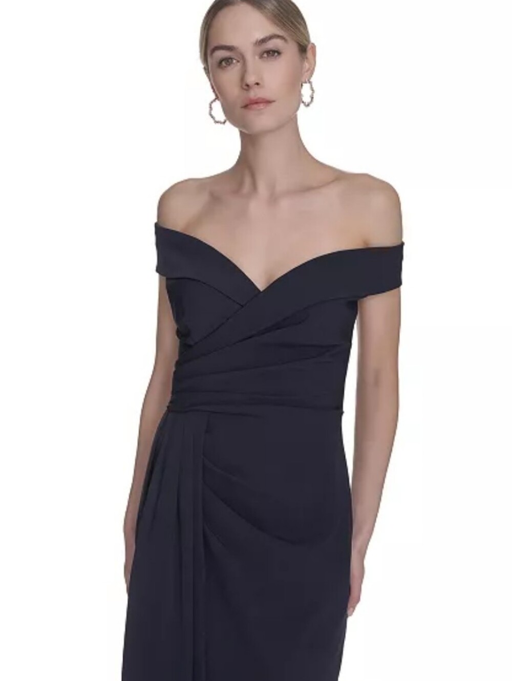 Eliza J NWT $228 Navy Off Shoulder Ruched Maxi Gown Plus Size 18W Statement Piec - Picture 2 of 14